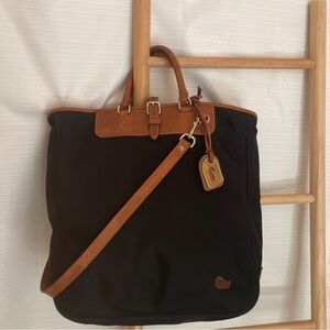 DOONEY & BOURKE Nylon Black Tan Flap Travel Tote Crossbody Bag